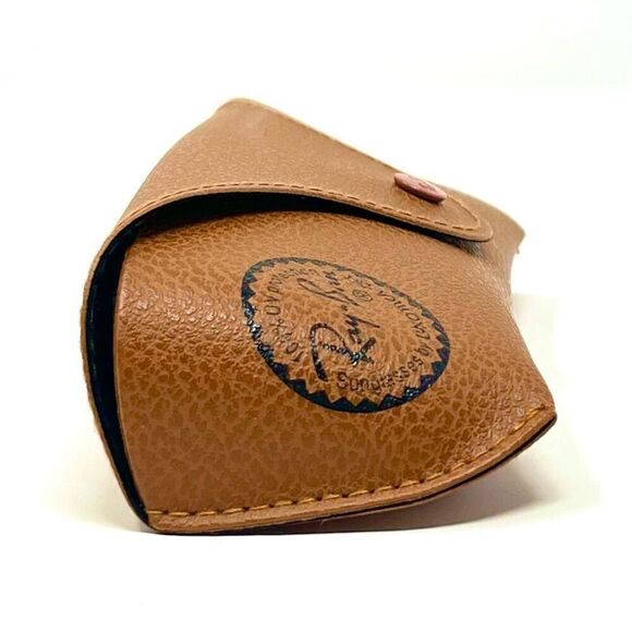 Ray-Ban Tan Brown Leather Sunglasses Eyeglasses Case + Microfiber Cleaning Cloth - Picture 9 of 12